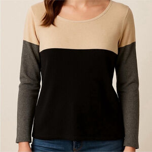 Vince cashmere wool colour block sweater rolled edges black tan oversized small